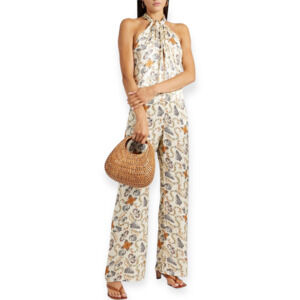 Sensi Studio NWT Satin Halterneck Wide Leg Jumpsuit Ecru Size Small fits Large